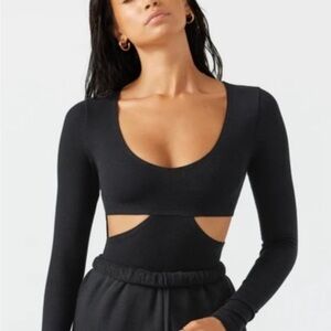Joah Brown Black Long-Sleeve Cutout Top
